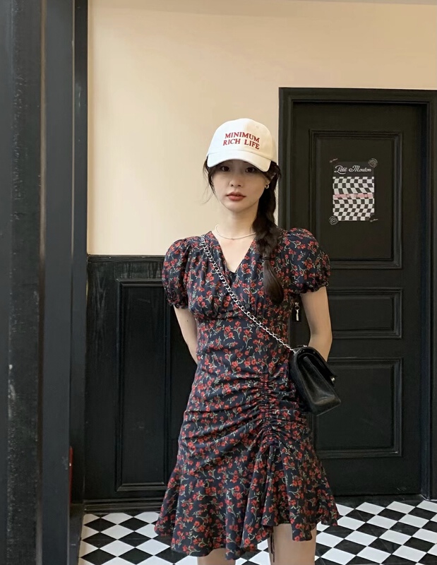 [are studio] design sense V-neck floral drawstring dress 81108# zxx