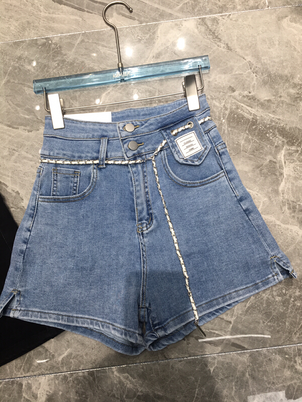 New in early summer! 【 thousand 】 double button personalized belt logo thin denim shorts (with belt) 2952# LSW