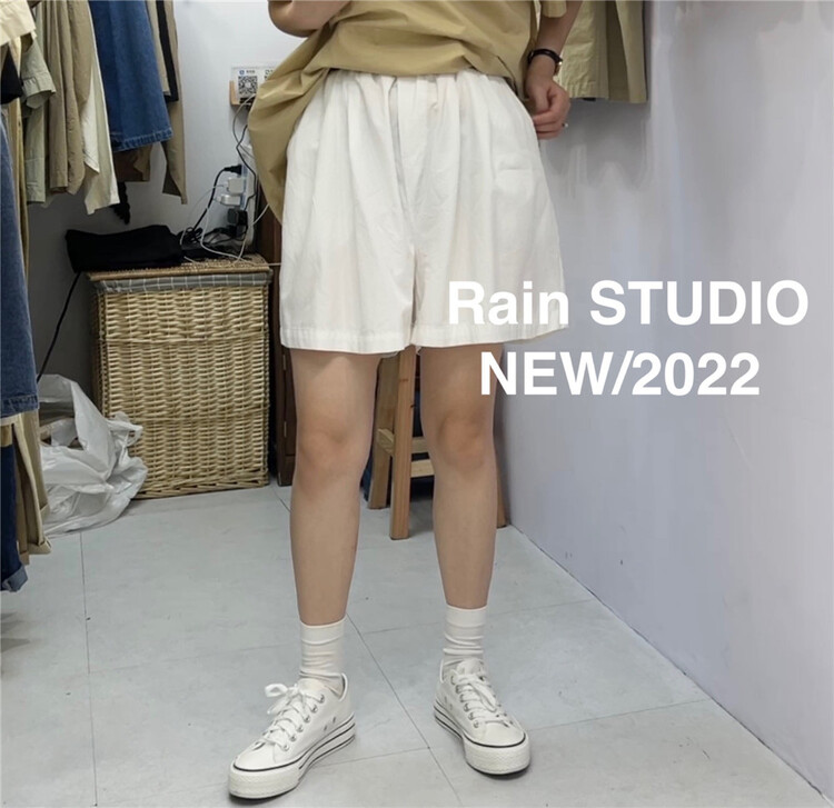 [rain] elastic waist clean comfortable casual shorts 82080# L