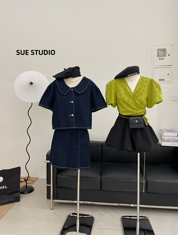 [Sue studio] Vintage careful machine front split denim skirt 8308-1# zjy