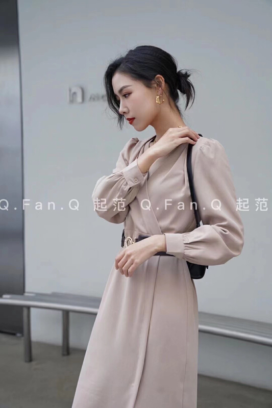 Early winter NEW! [style] thick Korean V-neck medium length dress (with belt) f7767# JJ