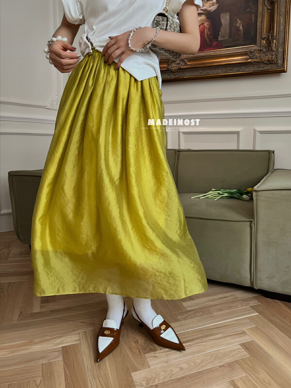 [OSHA madeinost] temperament pearlescent yarn elegant elastic waist skirt 86316# ll
