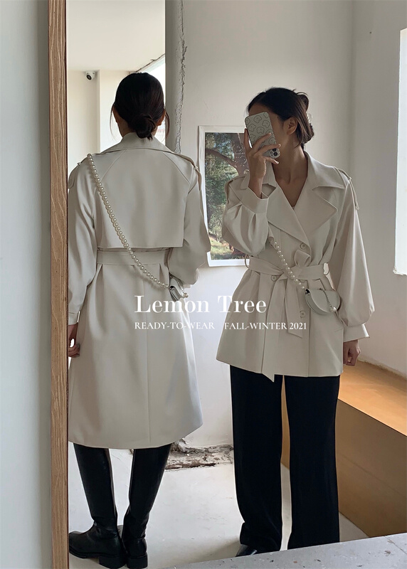 New year in early spring! [lemon tree] Korean version versatile solid color windbreaker (with belt) (without bag) 68012a# XYY