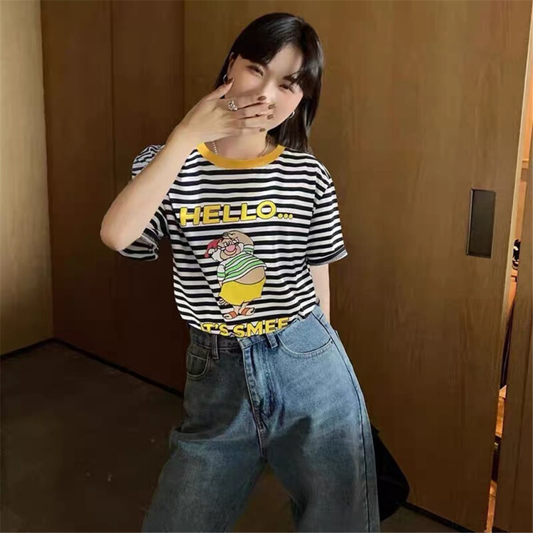 goods in stock! New in early summer! [Naikan Nik] Korean versatile cartoon stripe short sleeve T-shirt 9388# lwy