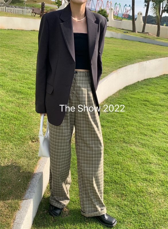 goods in stock! New year in early spring! [the show] Korean retro versatile loose check casual pants 60176# CLS