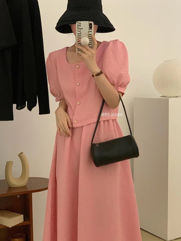 [RS] square neck small fragrance style blouse + gentle style skirt suit dh2120# XYY