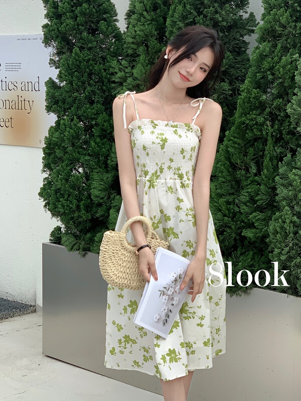 New in early summer! [8 look] Korean Ladies' printed drawstring dress 1095# hjy
