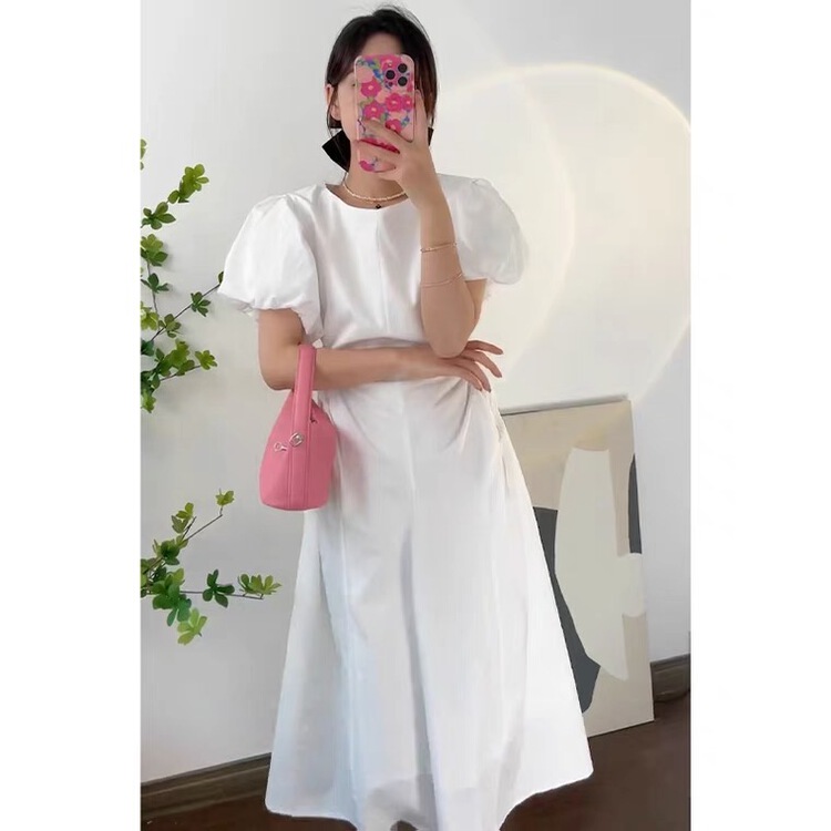 [Sumi] Korean style round neck bubble sleeve waistless dress 22611# zjy