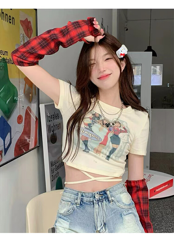 [fan fan] alphabet printed Spice Girl tie rope blouse 5827# JJ