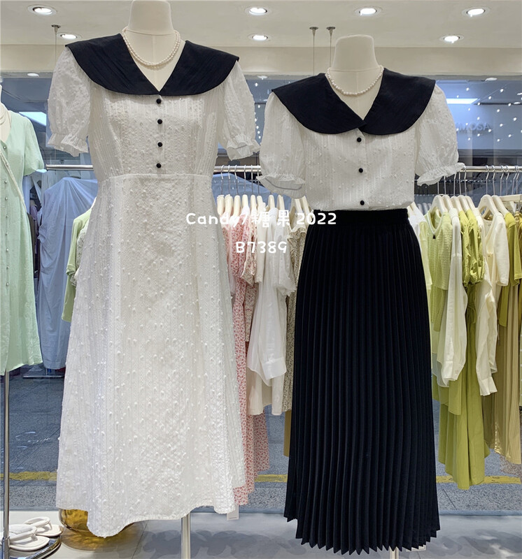 [candy] French style large lapel temperament waist closing dress ys1-7389# zjy