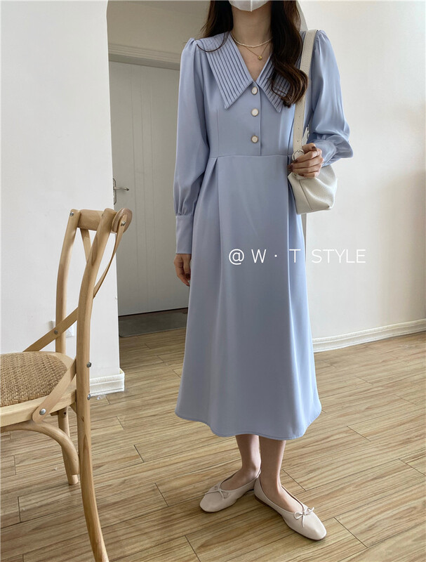 goods in stock! New year in early spring! [wt] Lapel design feeling breasted dress 5009# HBx
