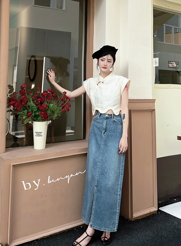 New in early summer! [benyan] niche design denim Hip Wrap Skirt d6100# zxx