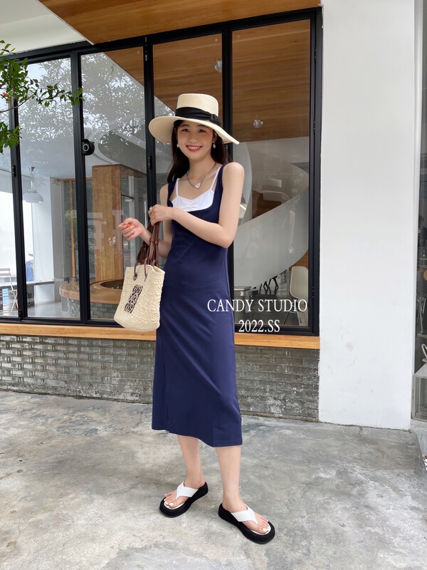 [candy] Korean versatile splicing suspender dress 9078# zjy