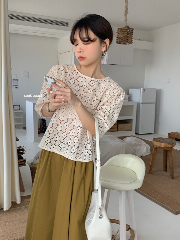 [seek peach] round neck comfortable Korean style blouse 8823# ll