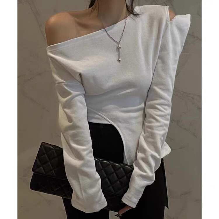 [c.h.z] Spice Girls irregular diagonal shoulder slim long sleeve T-shirt 90605# WTT