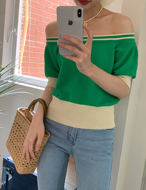 [new open] herringbone collar Korean Vintage striped contrast T-shirt fm22752# zxl