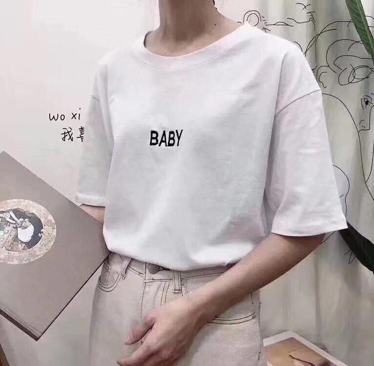 [Ziyi family] small letters casual round neck short sleeve T-shirt ys1-0011# WTT