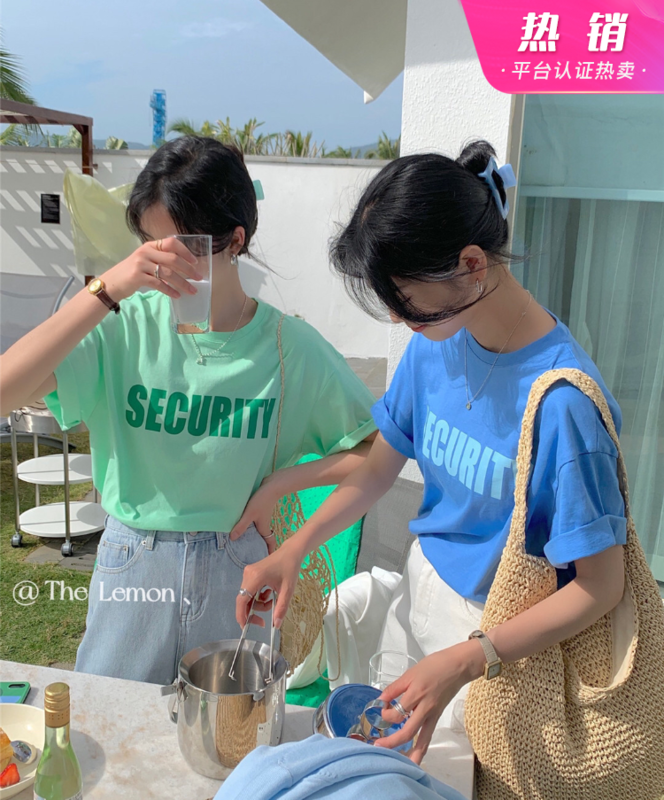 New year in early spring! [lemon green tea] Korean alphabet printed short sleeve T-shirt 2002# hjy