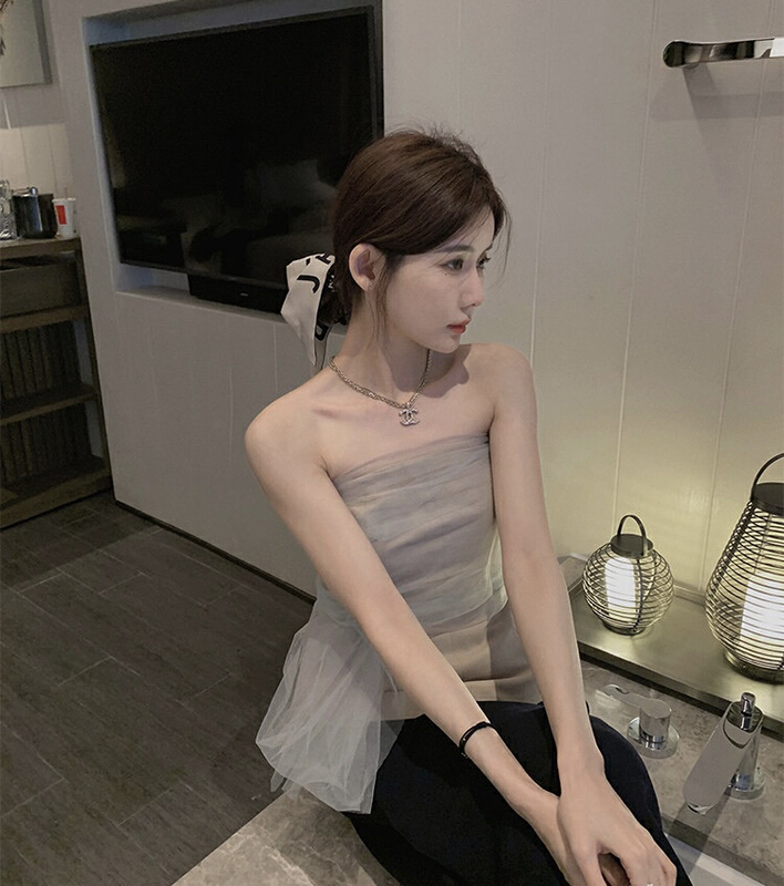 [Amanda] gentle wind French waist closing mesh splicing design, chest wrapping vest / sling 5041# PCZ