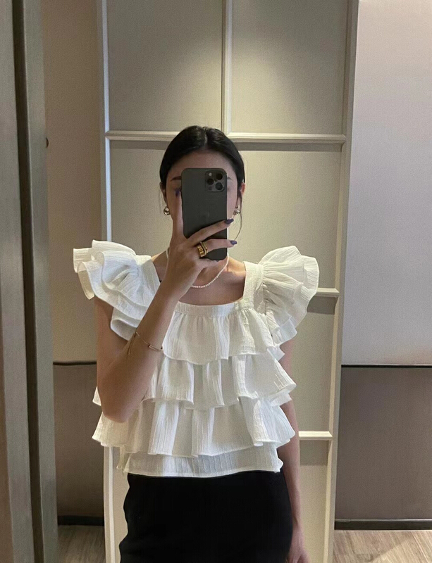 [mi ni] Korean ruffled cake shirt 2993# PCZ