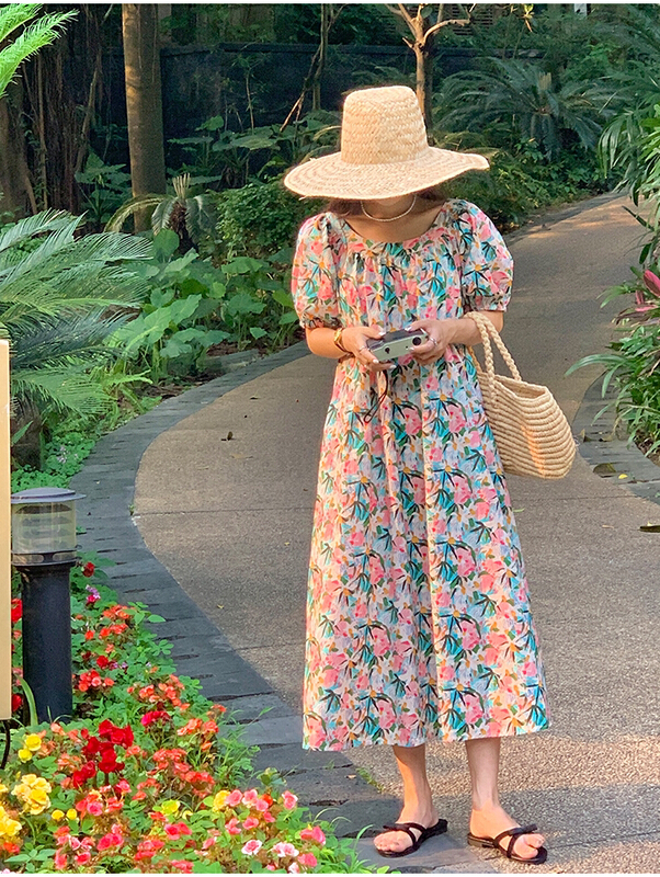 [the mind] Korean round neck floral dress 60330# XYJ