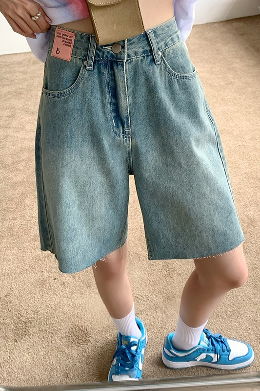 New year in early spring! [K.M] high waist thin style loose and thin straight quarter denim shorts 452# ZSY