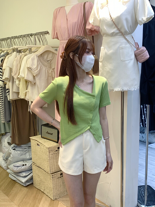 [as] diagonal collar irregular design blouse 2222# hjy