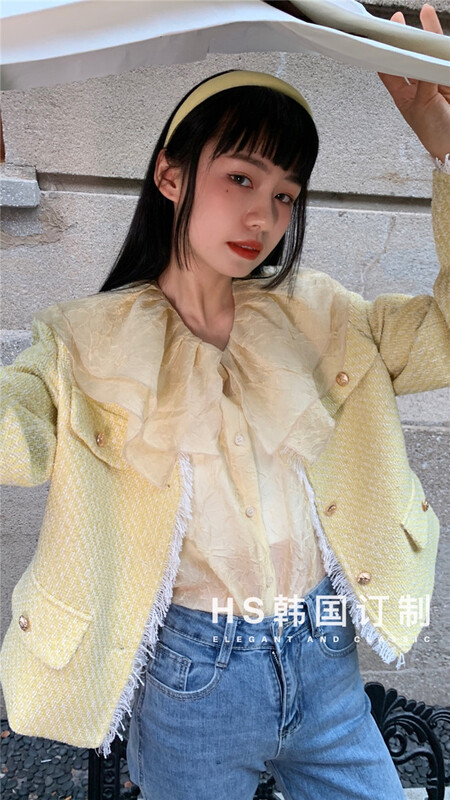 New year in early spring! [HS custom made in Korea] sweet doll neck micro transparent blouse (only selling blouses) 65095-1# hjy
