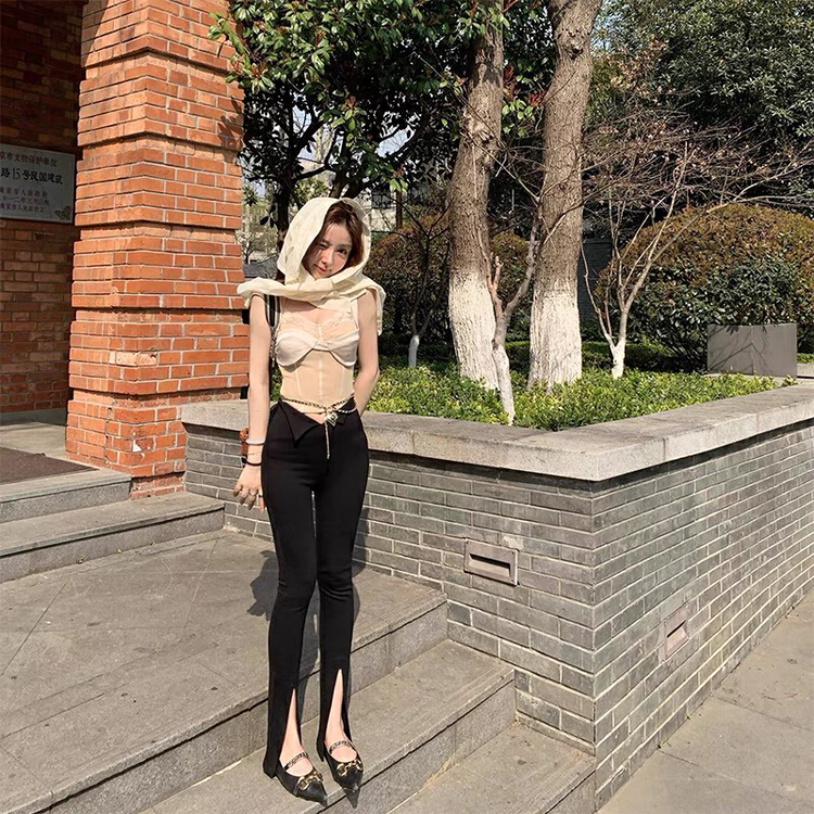 [Amanda] slim and versatile slit pants 5051# PCZ