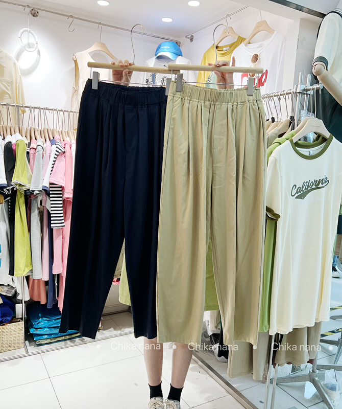[Yi Jia Yi] Korean version simple solid color elastic high waist versatile loose thin radish casual pants 2179-1# cqw