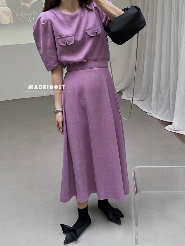 New in early summer! [OSHA madeinost] Vintage Bubble Sleeve Top + A-line versatile skirt set 86260# ll