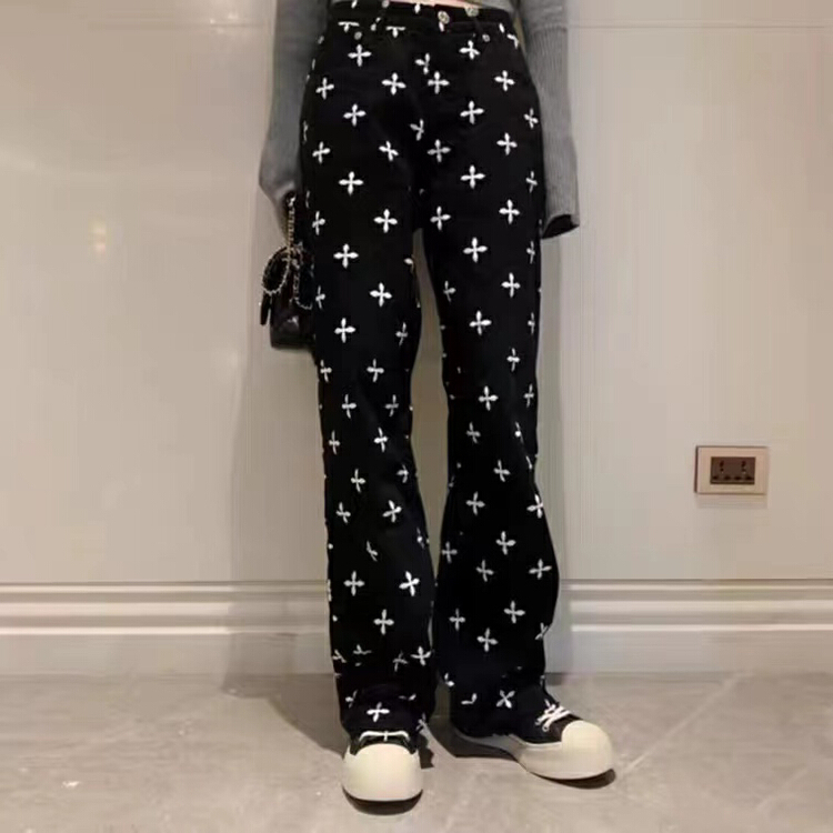 New in early summer! [Dido] printed wide leg versatile jeans 7130# LSW
