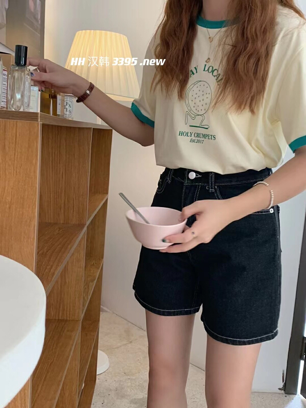 [HH & miss Lai] color blocked round neck Korean Short Sleeve T-shirt 3395# L