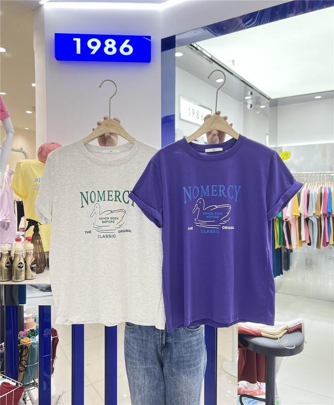 [1986] duck print Korean lazy short sleeve T-shirt c880# LSL