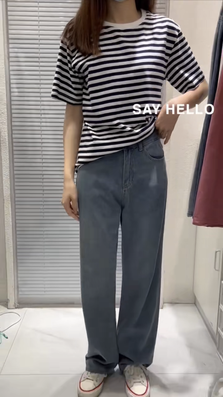 New year in early spring! [sayhello] stripe comfortable Korean Short Sleeve T-shirt 20923# ll