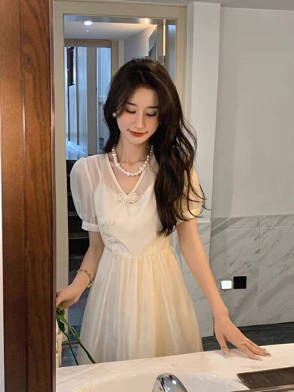 [ARE STUDIO] French v-neck buckle waist dress 81212# ZXX