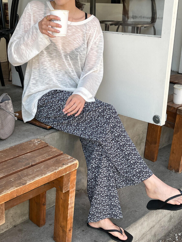 [acme group] Korean version straight tube broken flower hanging feeling versatile breathable casual pants ys1-1528# CLS