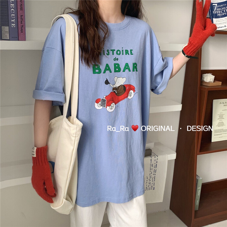 New in early summer! [rara] auto print loose Vintage short sleeve T-shirt 19053# LSL