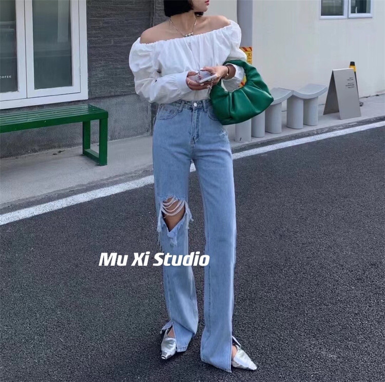 [Muxi] washed split cut hole jeans 8830# LSL