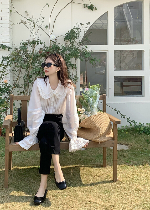 New year in early spring! [timely rain] Han Feng ins retro minority doll collar heavy industry lace shirt c259# WPL