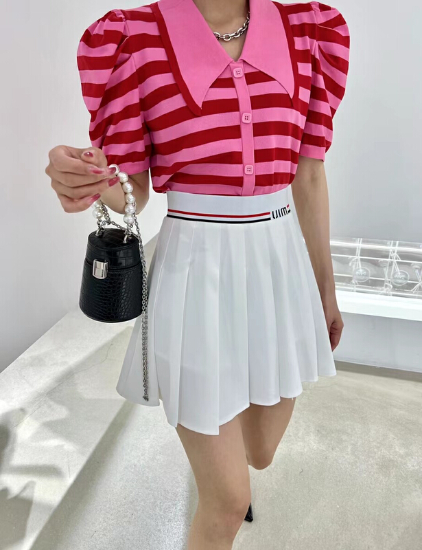 New in early summer! [Anan] striped bubble sleeve slim fit sweater 60760# XYJ