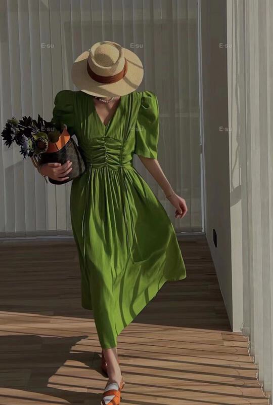 [ESU] V-neck waist closing temperament dress (skirt only) 3690# ozq