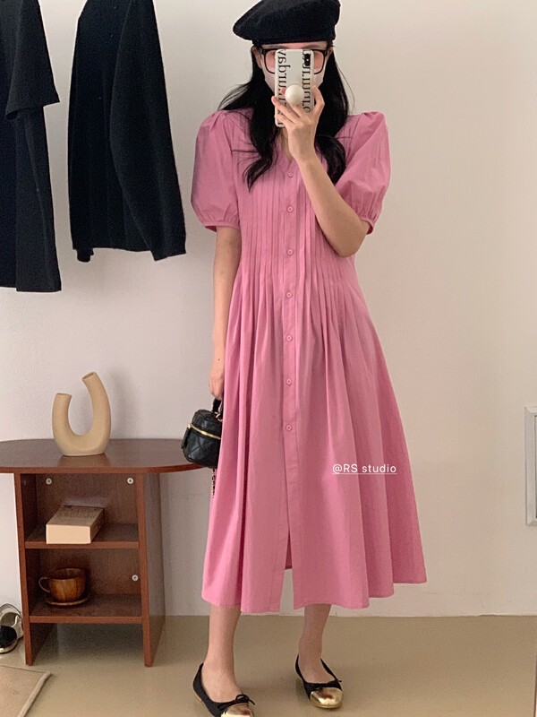 New in early summer! [RS] Korean V-neck Pleated Dress xl1005# XYY