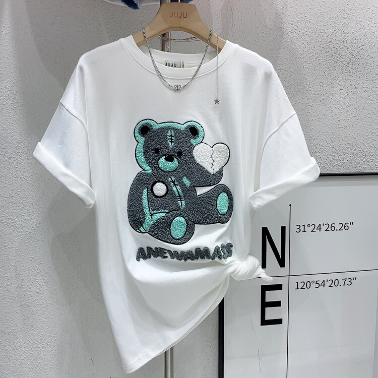 Original price 54.64! [Juju] crew neck funny print loose Casual Short Sleeve T-shirt 97791# LSL