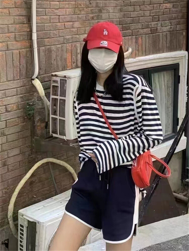 [Muzi family] Korean round neck stripe sunscreen long sleeve T-shirt 66909# XYY