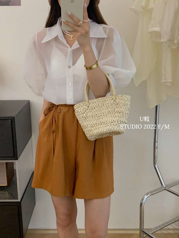 [U grain] bubble sleeve Tencel simple small shirt (only small shirt) 5765# HBx