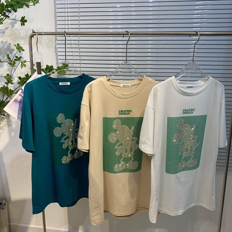 [Nancy] heavy industry hot drill Mickey short sleeve T-shirt ys1-00094# WPL