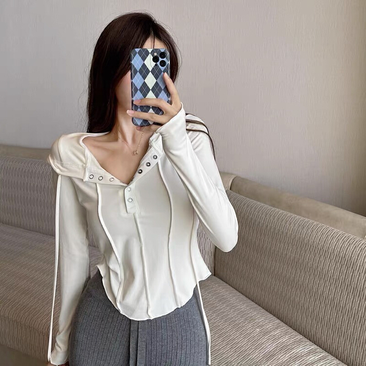 New year in early spring! [blue show] Korean breasted hooded slim long sleeve T-shirt 00938# LSW