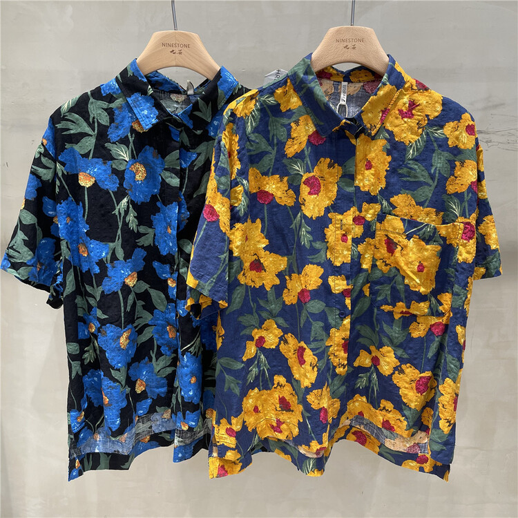 [fabric] single breasted comfortable Korean shirt 592093# L