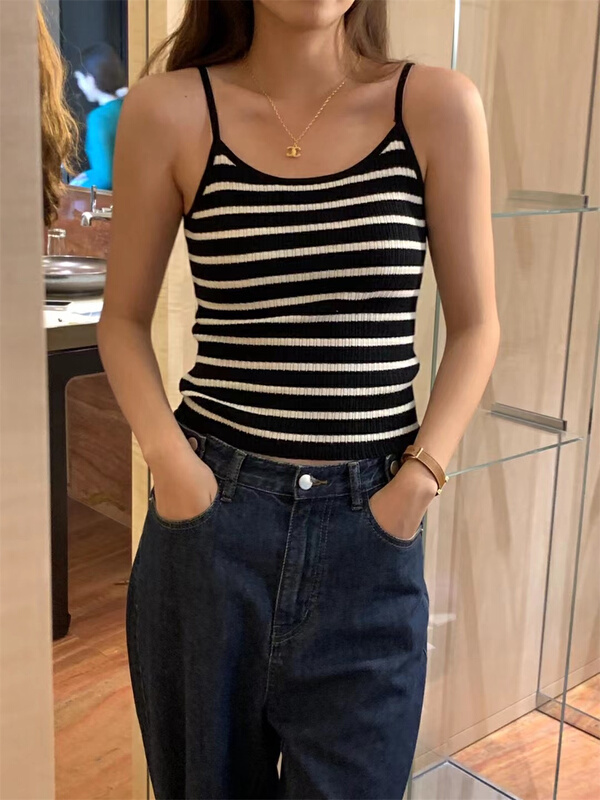 [Sicily] simple striped suspender vest (including 31.4% sheep hair) 22031# XJ